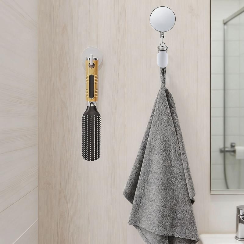 Retractable Wire Rope Towel Clip With Suction Cup Strong Adhesive Towel Hangers For Bathroom Kitchen And Travel Use