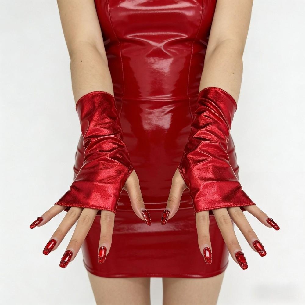 Solid Color Fingerless Mittens Imitation Leather Rock Gloves Punk Style Short Gloves  Friend Gift