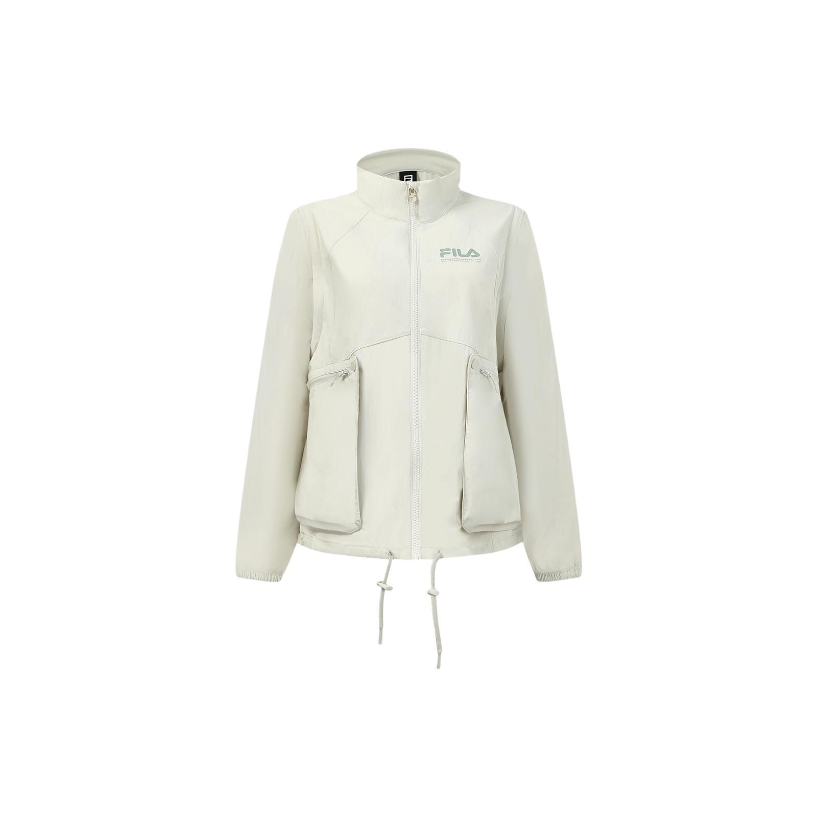 

FILA Letter Logo Printed Oversized Pocket Woven Jacket Women jackets Pink Gray A11W337708F-IV L