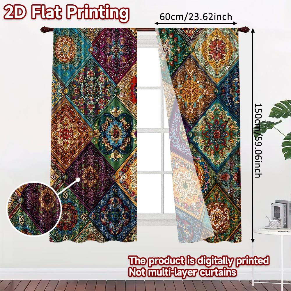 2pcs, 2D FLAT PRINTING Curtains (Without Rod) Mosaic Harmony Holiday Halloween Christmas Printed Curtains Versatile Durable