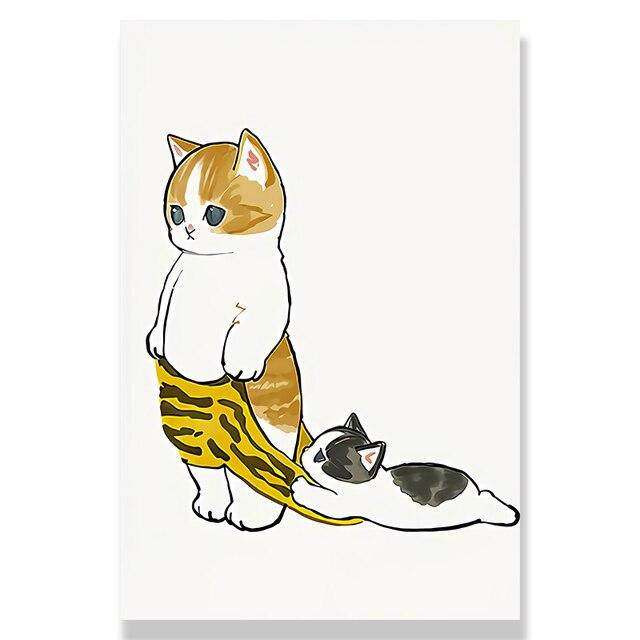Toilet Cat Playing Mobile Phone Paper Poster Simple Pet Prints Canvas Painting Wall Art Pictures Home Bathroom Room Decoration