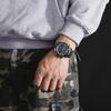 Mens Multifunctional Double-Display Watches Date Stainless Steel Watchband LED Luminous Mode Waterproof Wrist Watch