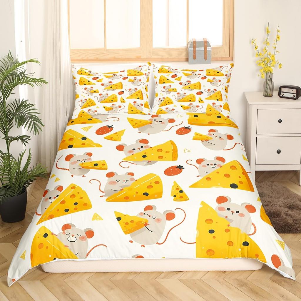 Cheese Bedding Sets Yellow Food Dessert Comforter Covers for Boys Girls Kids Duvet Cover Sets Fashion Teens Bedroom Decor 3 Pcs