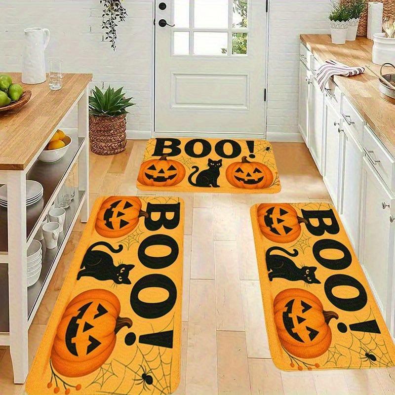 1PC Halloween Pumpkin BOO! Cat Kitchen Rug Non-Slip Door Mat Pop design Bathroom Rug Bath Mat Carpet for Home Sink Laundry Decor