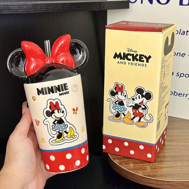 Cartoon Mickey und Minnie Geformte Keramiktasse Paar Kleines Geschenk Strohbecher Heim Frühstückstasse Souvenir