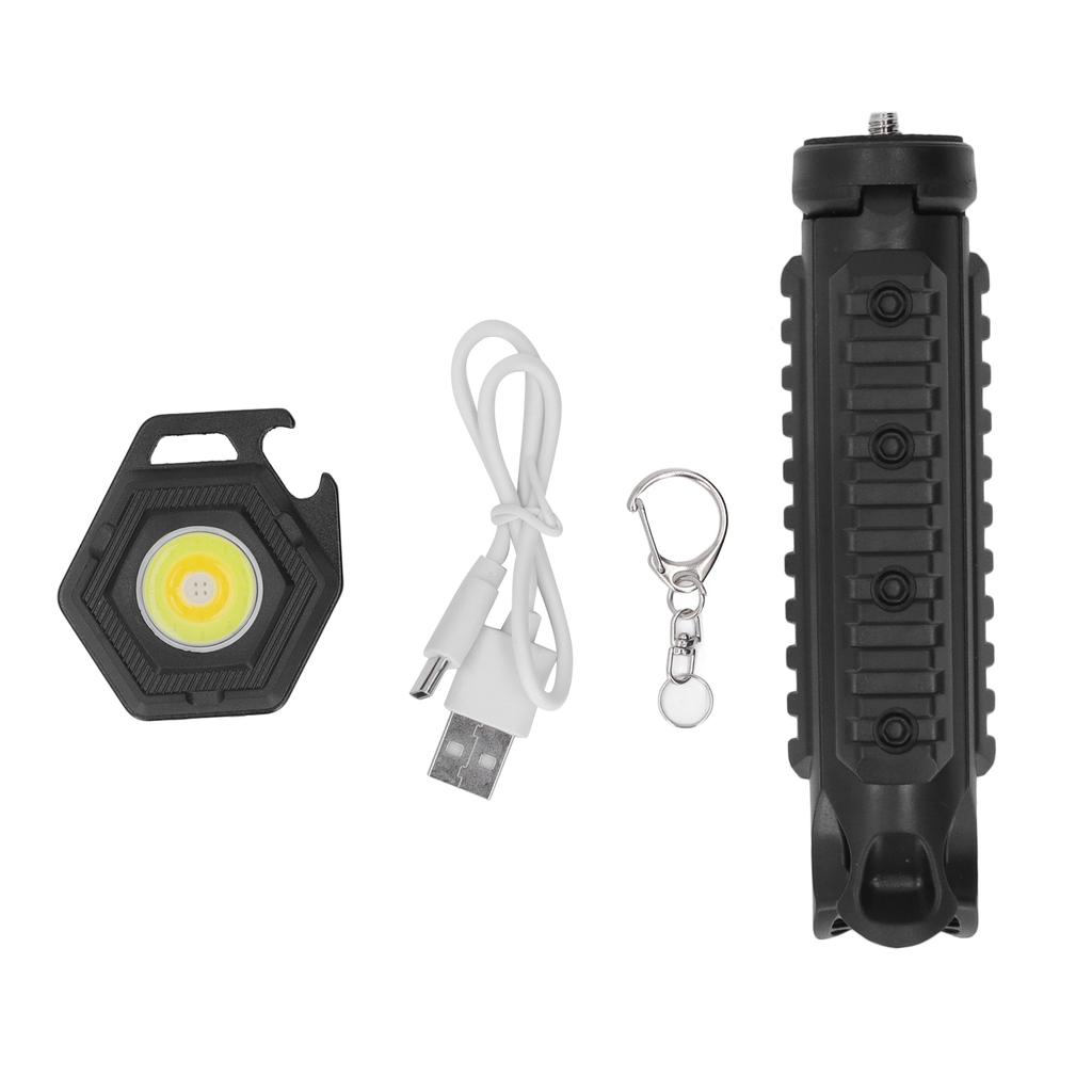 COB Small Flashlight Rechargeable 4 Gears 500lm Keychain Light with Folding Bracket for Fishing
