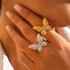 Roestvrij Stalen Vlinderring Voor Vrouwen 18K Goud Verguld Vlinder Vinger Verstelbare Ring Esthetische Mode Bruiloft Zirkonia Cadeau