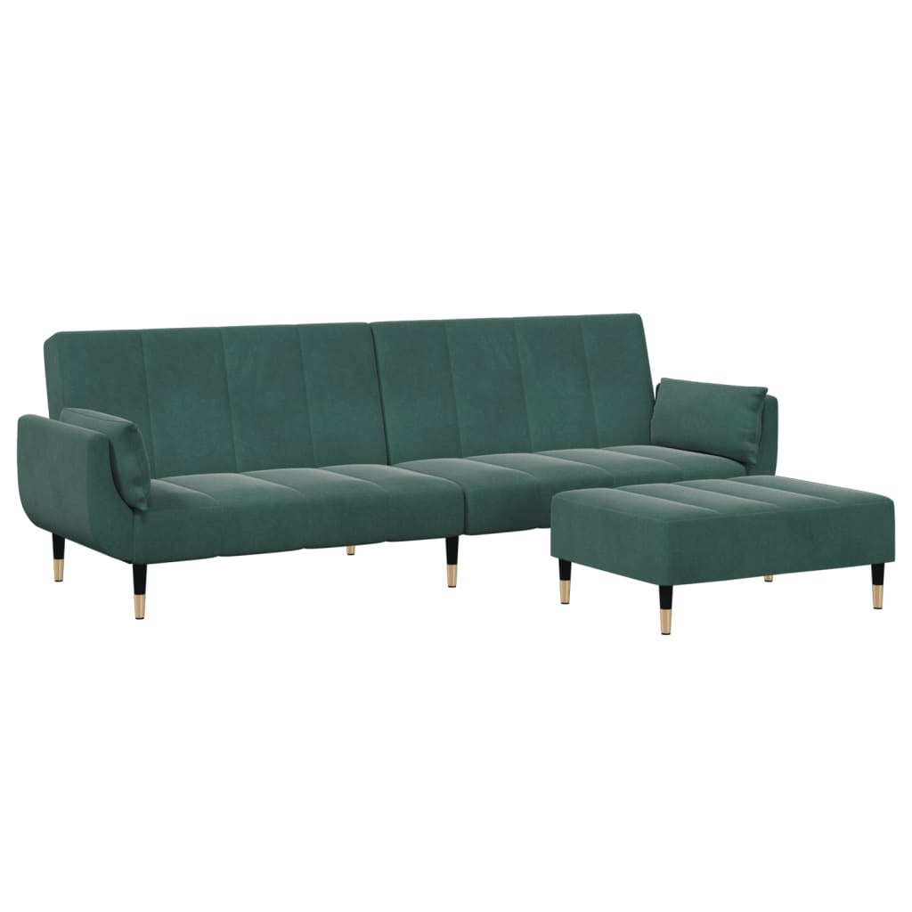 2 Seater Sofa Bed with Footstool Dark Green Velvet