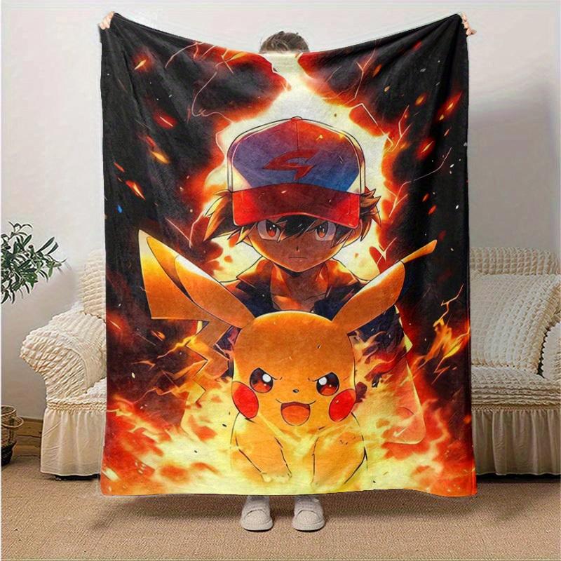 

1pc, Pokemon Pikachu & Trainer Blanket, Perfect for Home Decor, Couch Cover, Travel, Camping, Car, Beach, Office Nap, Soft Flannel Throw Gift for Frie 130x150cm