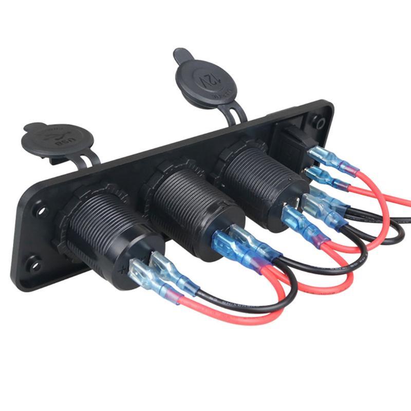 Car Usb Socket Panel With Dual Usb Charger Voltmeter And Power Outlet Waterproof For Vehicle Marine Rv Digital Devices