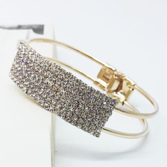 Luxury Full Rhinestone Inlaid Hollow Band Cuff Bangle Bracelet Women Jewelry