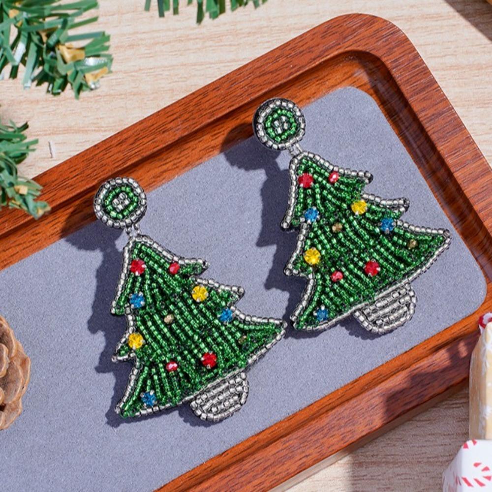 

Зеленые серьги Merry Christmas, рождественские серьги-гвоздики в виде елки, серьги-подвески ручной работы из бисера, подарок
