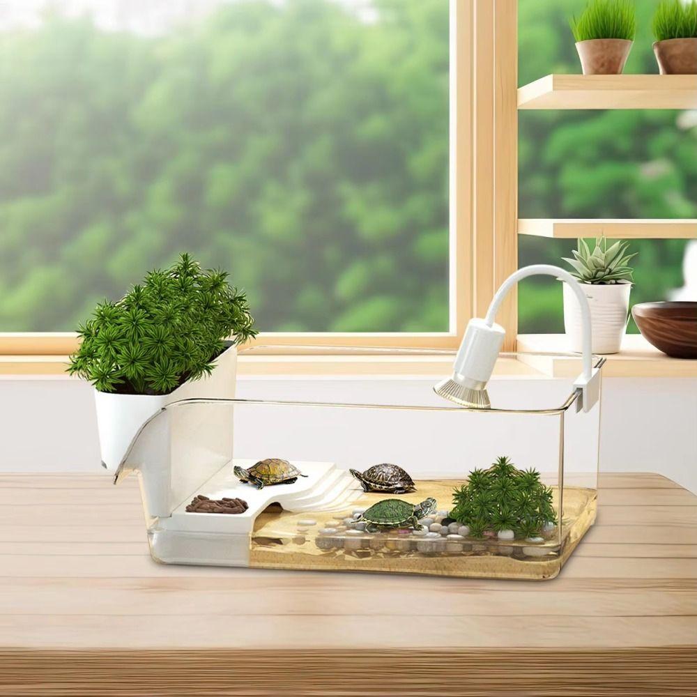 Transparent Turtle Tank with Basking Area Ecological Landscaping Landscape Turtle Tank Sun Climbing Reptile Terrarium Habitat