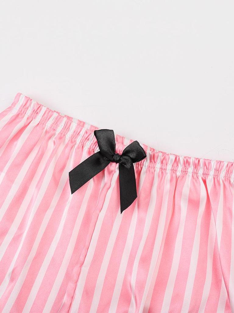 Vier Jahreszeiten Tragbares Kinder Pyjama Set aus Imitationsseide mit Streifen - 7 Teile