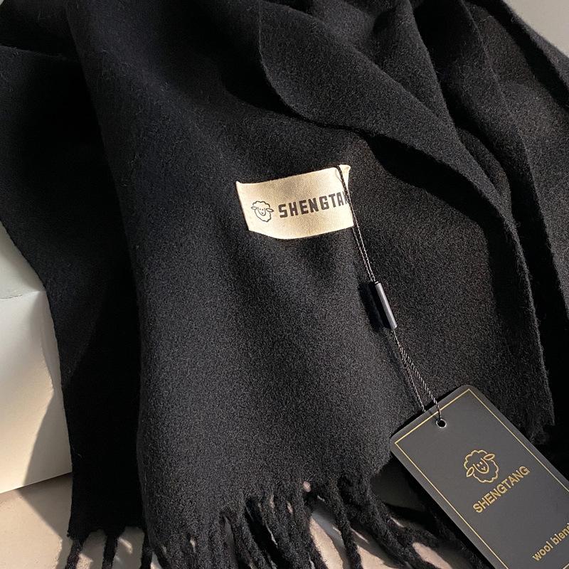 35*200Cm Wool Scarf Luxury Winter Outdoor Warm Women Solid Color Scarves Tassel Shawls Pashmina Lady Wrap Bufanda