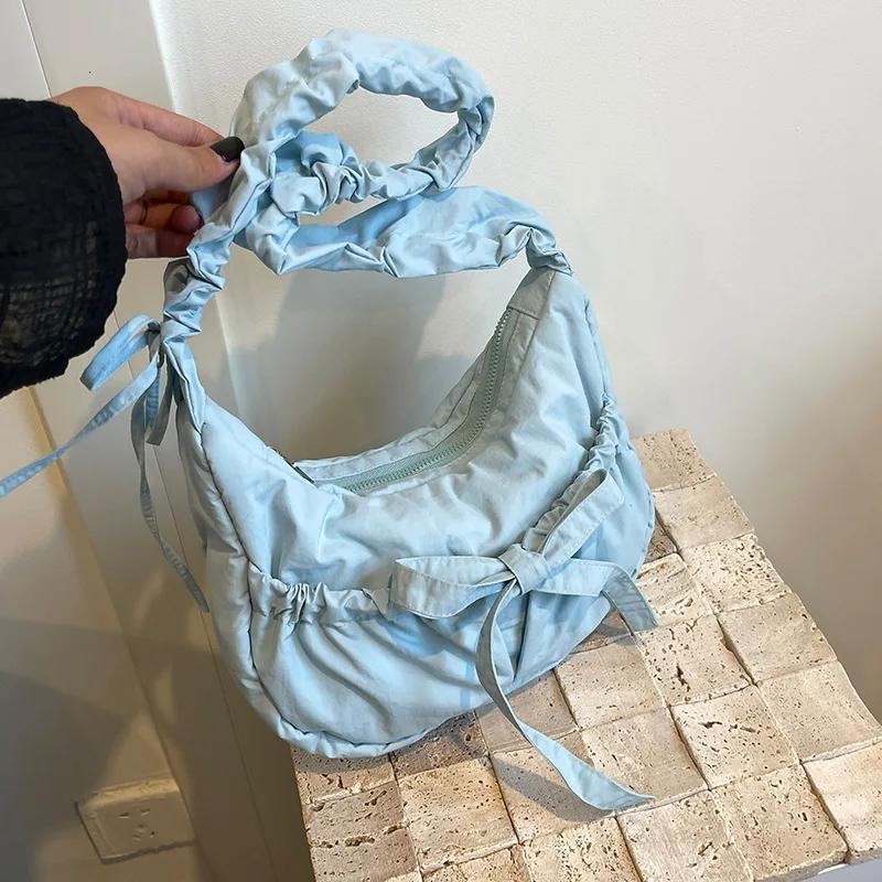 Casual Bowknot Women's Small Shoulder Bags Pleated Solid Color Ladies Underarm Bag Handbags Portable Female Crossbody Bag