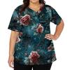 Women's V Neck Short Sleeve Work Top with Pockets Halloween Print Medical Uniform Shirt for Caregivers and Healthcare Professionals