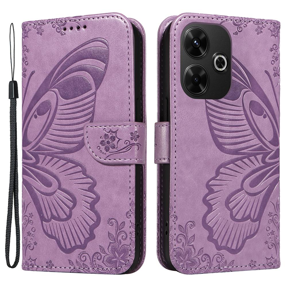 

For Xiaomi Redmi 13 5G/13 4G Case Butterfly Pattern Leather Phone Wallet Cover Light Purple