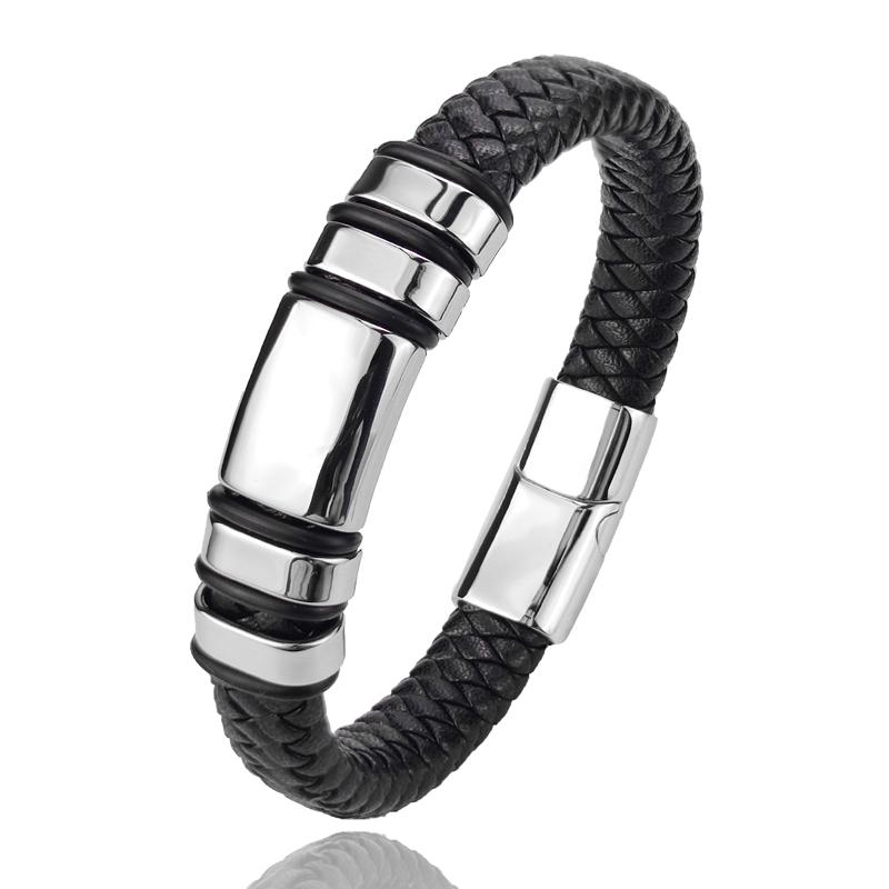 

2026 Black Luxury Accessories Bracelet Men s Fashion Gift Black Genuine Leather Bracelets DIY Combination Wild Handsome Gift 20.5cm