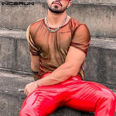 Sommer Herren Kurzarm durchsichtige Mesh-Shirts Party Clubwear Slim Fit T-Shirts
