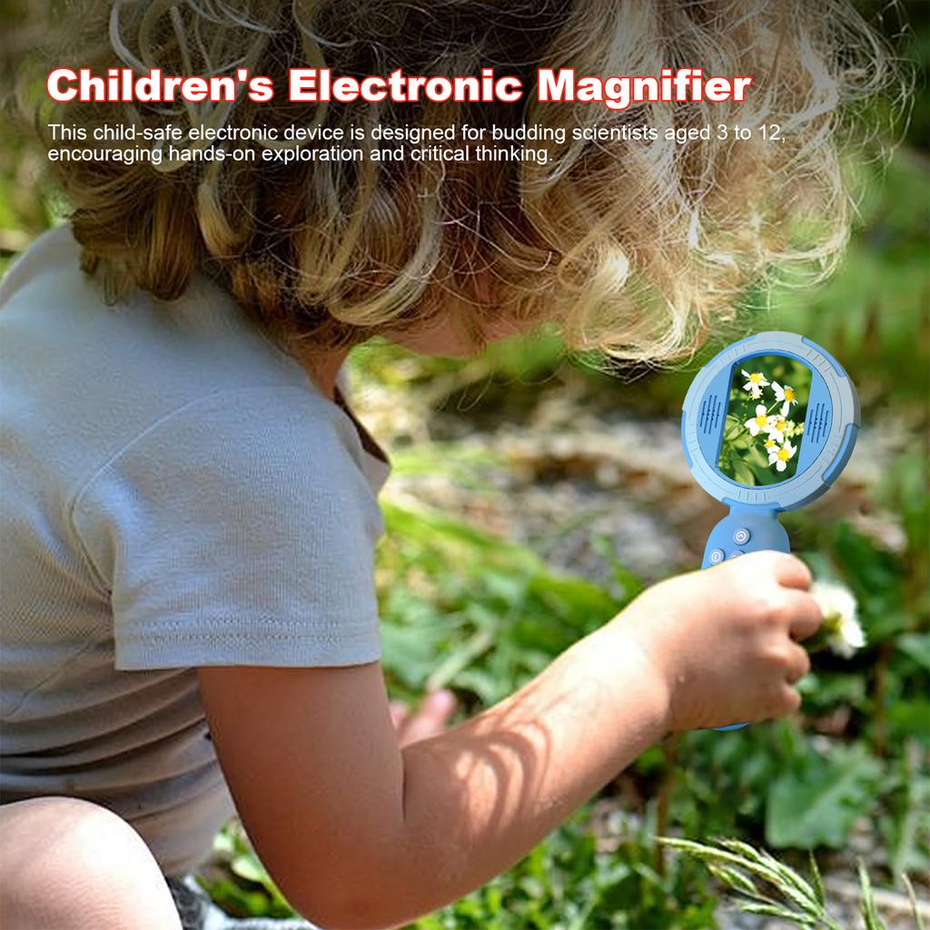 Handheld Microscope 4X with 2in Screen & 8 LED Lights Kids Magnifer Kid Mini Microscopes Science Kit Gift for Boys & Girls