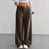 Pantalones de Mujer de Cintura Alta y Pierna Ancha con Textura de Pana | Corte Relajado, Bolsillos Laterales y Comodidad para Todas las Estaciones, Pantalones Beige Lavables a Máquina