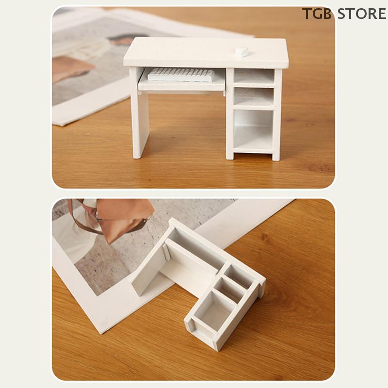 1Set Wooden Computer Desk Mouse Keyboard Set 1/12 Dollhouse Study Furniture Decoration Micro Scene Construction Props