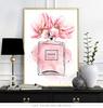 Fashion Illustration Watercolor Floral Prints Art Poster, Flowers Paris Perfume Canvas Painting, Minimalist Wall Decor Girl Gift No Frame