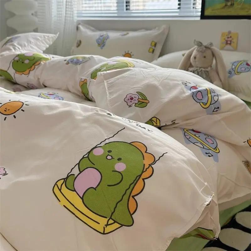 Girls Boys New Bed Linen Lucky Dog Bedding Set Cute Cartoon No Filler Twin Full Size Duvet Cover Flat Sheet Pillowcase Fashion