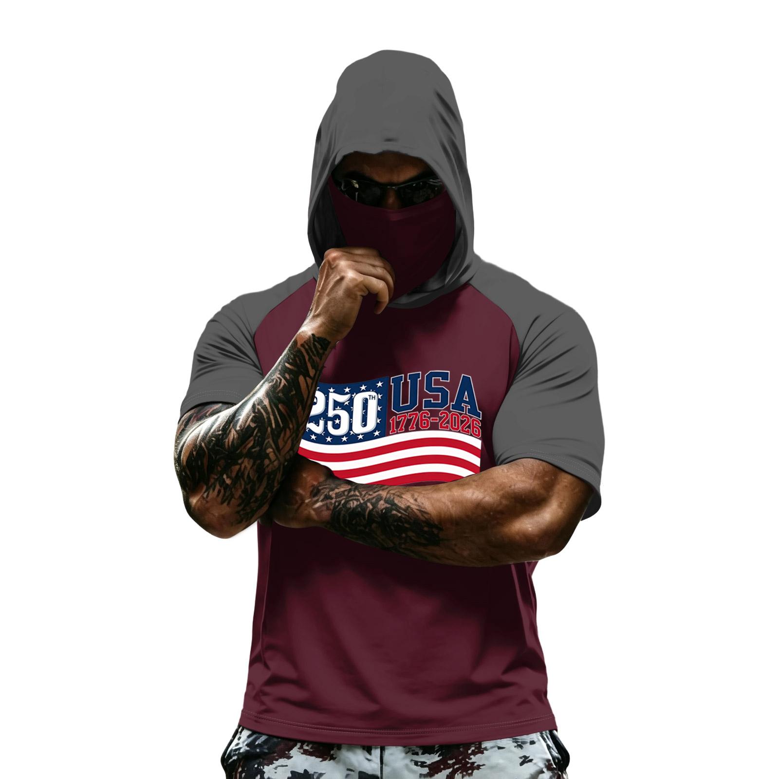 

Men s summer camouflage gradient drying short-sleeved T-shirt, sun clothing, fishing, fitness, sports, hooded short-sleeved shirt XL червоний