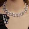 3pcs Fashionable Bride Necklace Zircon Set Imitation Zircon Necklace Earrings Set For Women's Wedding Banquet Accessories