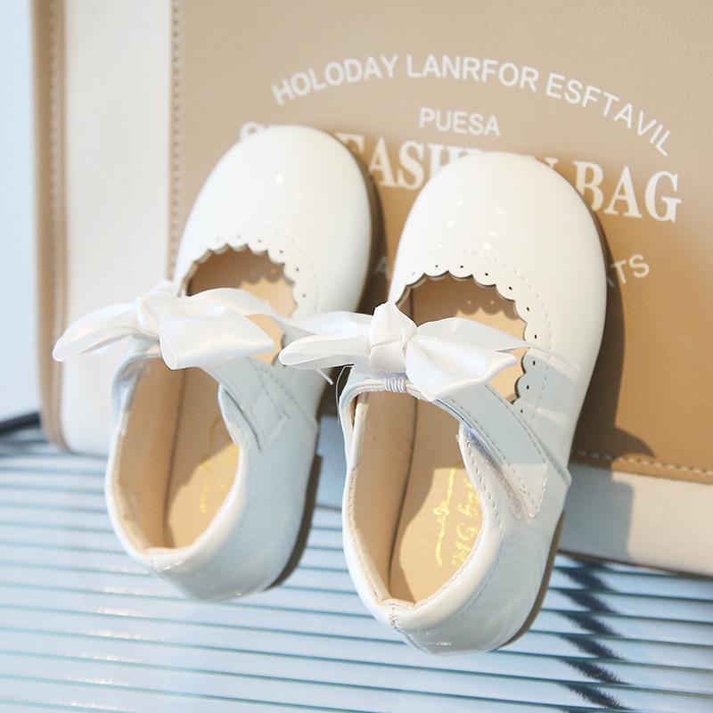 

Newest Spring Autumn Baby Girls Fashion Patent Leather Big Bow Princess Mary Janes Party Shoes Solid Color Student Flats Shoes 25