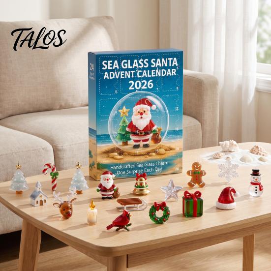 Christmas Tree Hanging Decorations Sea Glass Advent Calendar, 24-Day Acrylic 2D Ornament Set Reusable Holiday Ornaments with Santa Gingerbread