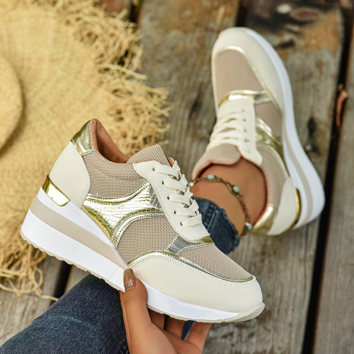 

Women s Wide Width Platform Sneakers, Lace-Up Wedge Sole Casual Shoes, European Style Athletic Shoes Wholesale in Stock 43 бежевый