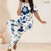 Women Plus Size Two Piece Coordinate Crew Neck Short Sleeve Blouse Long Trousers