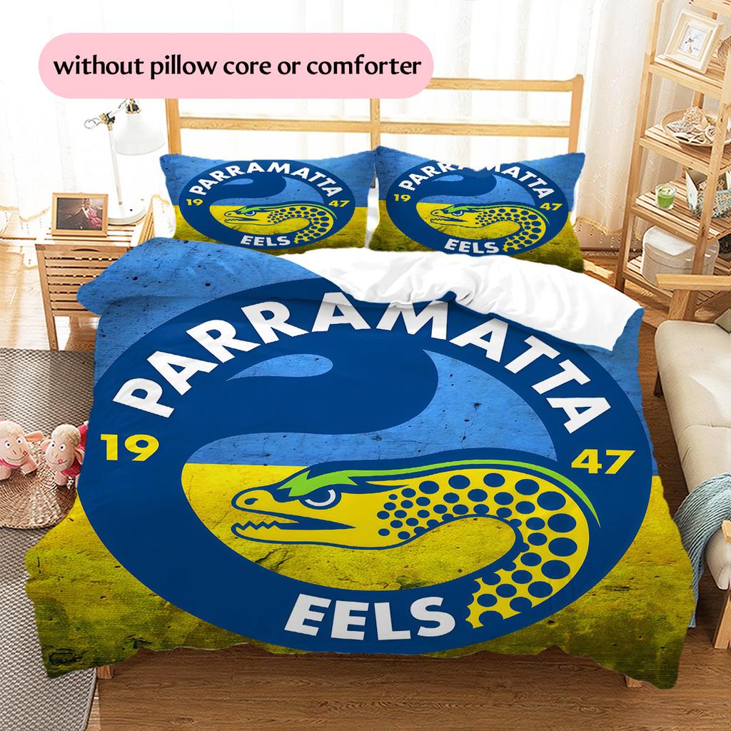 Parramatta Eels Pattern Bedding Quilt Set Home Decoration Gift (1 * Duvet Cover + 2 * Pillowcase Without Core)