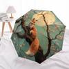 0106 Cherry Blossom Fox  Pattern, Automatic Folding Umbrella, Portable and Foldable Design, 8 Ribs, a Christmas or Birthday Gift.