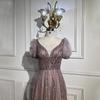New bubble sleeves light luxury slim bride engagement toast dress high-end luxury host evening dress LA11111