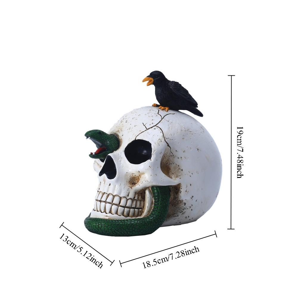 Halloween Skull Statue Creative Vintage Resin Skeleton Figurine Gothic Crow Skull Statue Halloween Home Party Desktop Decoration