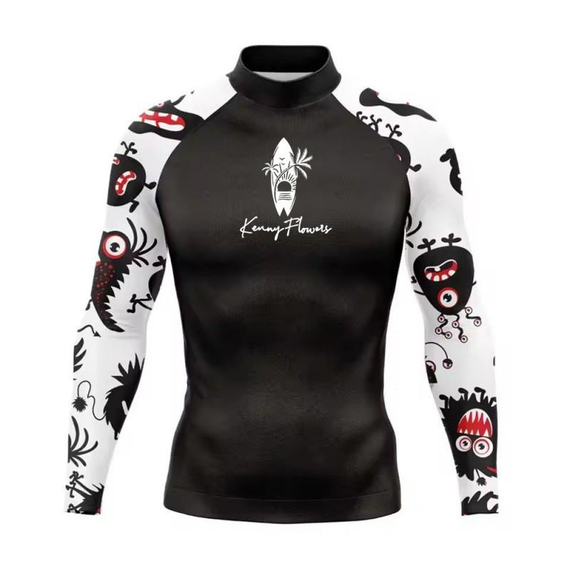 KENNYFLOWERS Mens Long Sleeve Rash Guard Quick Dry Surfing Wetsuit UV Protection Water Sports