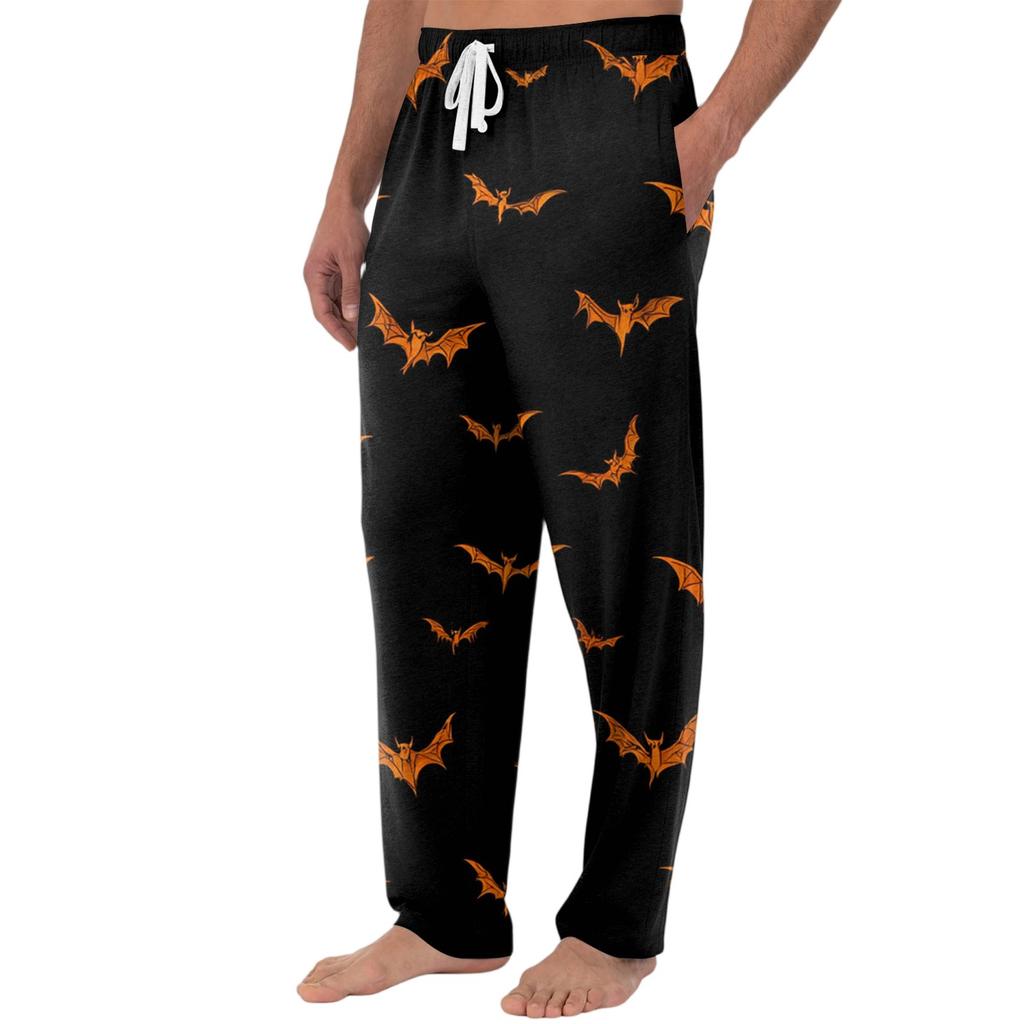 Pánské pletené ležérní kalhoty s kapsami a halloweenským potiskem, pyžamové kalhoty