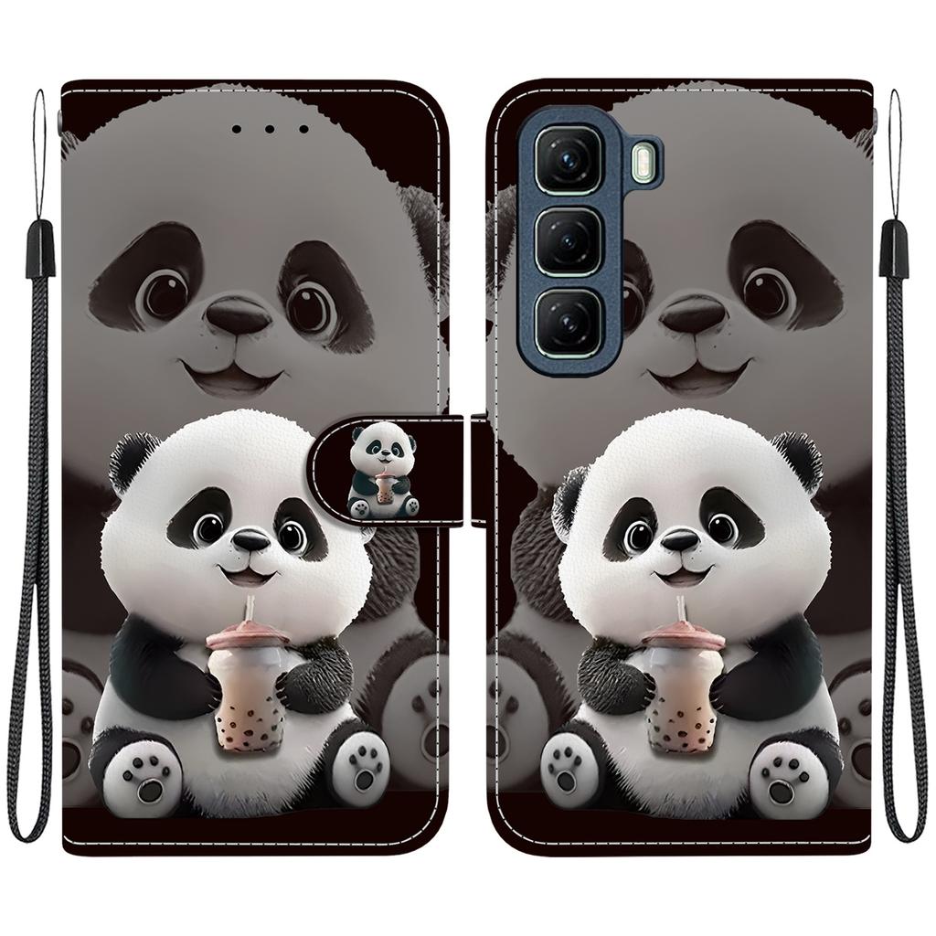 Handmade PU Leather Flip Case for Infinix Hot 50 4G (X6882, X6882B) Anti-Slip Shockproof Cover with Wrist Strap & Heart/Rose Cat Designs