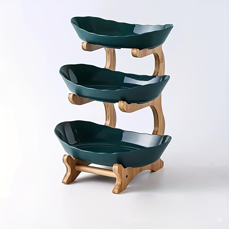 2/3-Tier Luxury Wooden Elegant Fruit Stand -Double Layer Fruit Bowl With Creative Candy Display-Natural Wood Material, Home Snack Tray For Living Room