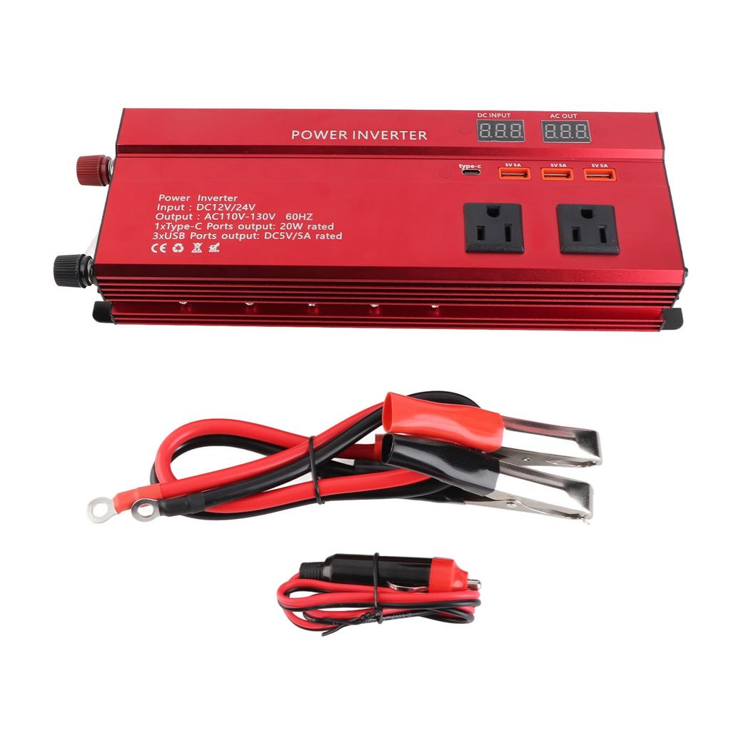 Power Inverter Modified Sine Wave 12V 24V To 60HZ 900W 3 AC Outlets 3 USB Ports 1 Type C Port for Phone Tablet
