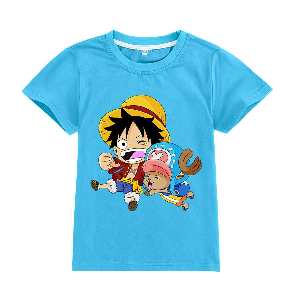 A904 Kids Boys Girls One Piece Luffy Print Short Sleeves T-shirt Top