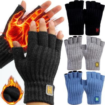 2020New Autumn And Winter Knitted Warm Half Finger H-label Gloves With Sliding Screen Fashion Men's Sports Mittens Warmth Cold-proof