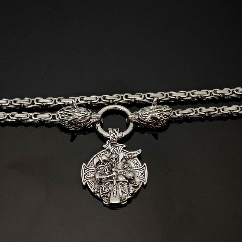 Noorse Viking Vintage Kraai Odin Tomahawk Wolfskop Ketting Heren RVS Ketting Noorse Stijl Sieraden