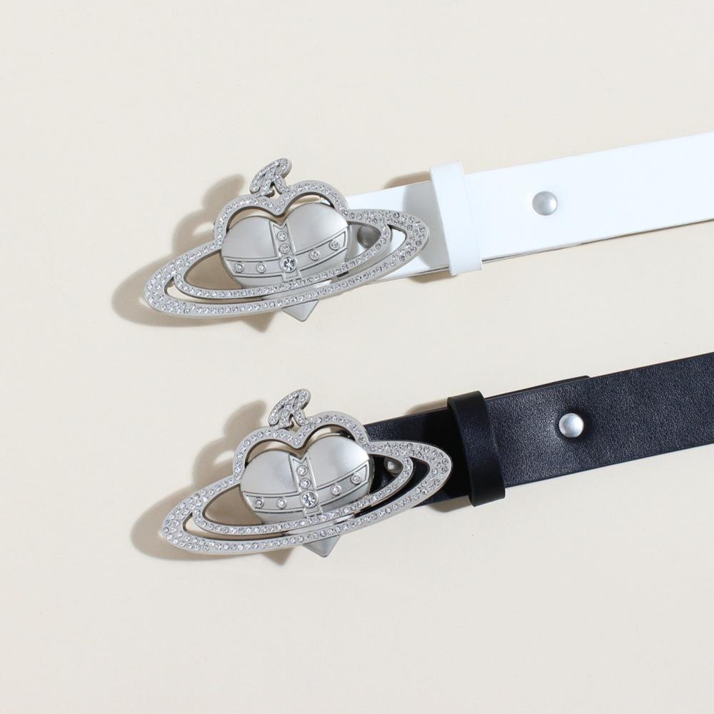 Diablo Queen Mother Silver Saturn Belt Black Pu Leather Wide Belt Unisex Belt