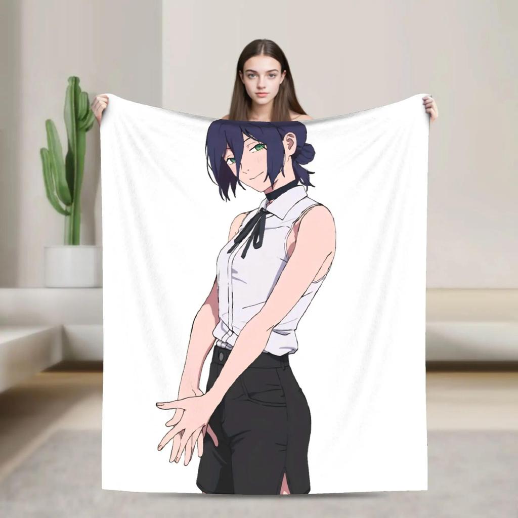 Chainsaw Man Reze Flannel Blanket Soft Warm Throw for Bedroom Sofa Picnic Bedspread or Street Trend Cover