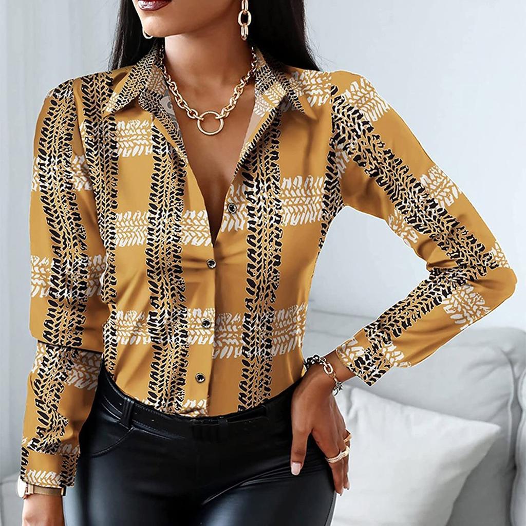 Vintage Blouses For Women Business Casual Long Sleeve Button-Down Shirts Elegant Ladies Plus Size Tunic Tops